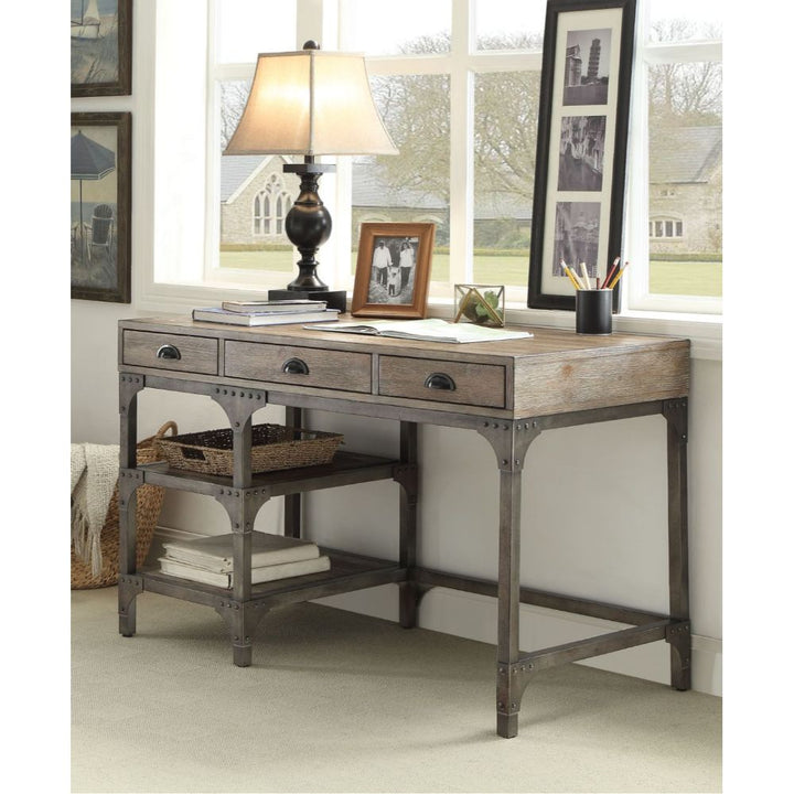 ACME Gorden Weathered Oak & Antique Silver Desk Model 92325 - MONAVILLA