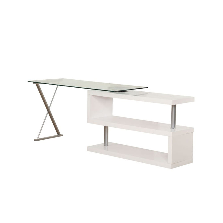 ACME Buck White High Gloss & Clear Glass Desk Model 92368 - MONAVILLA