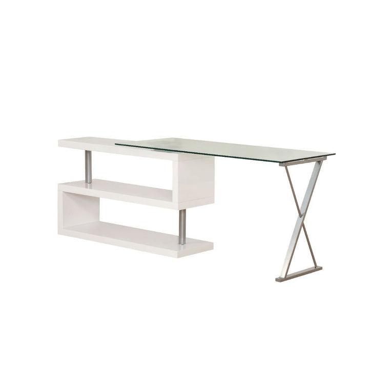 ACME Buck White High Gloss & Clear Glass Desk Model 92368 - MONAVILLA