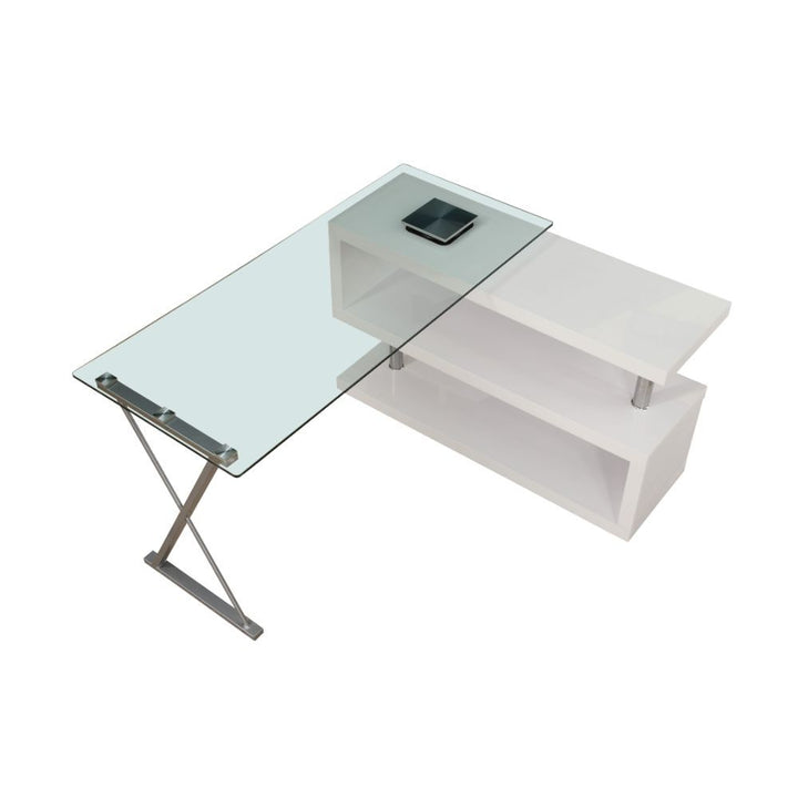 ACME Buck White High Gloss & Clear Glass Desk Model 92368 - MONAVILLA