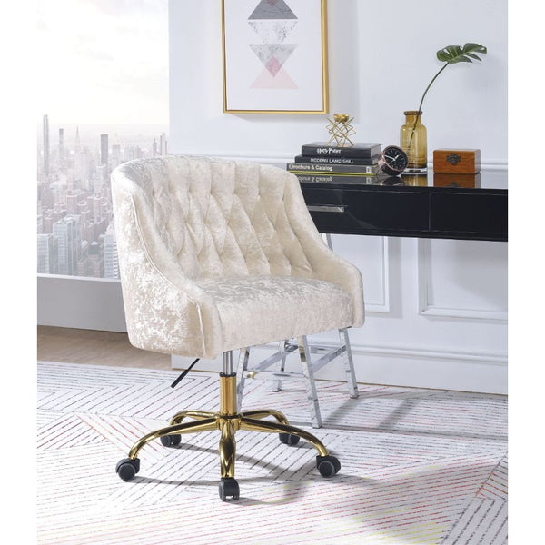 ACME Levian Vintage Cream Velvet & Gold Office Chair Model 92517 - MONAVILLA