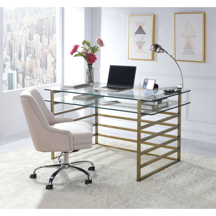 ACME Shona Antique Gold & Clear Glass Desk Model 92535 - MONAVILLA