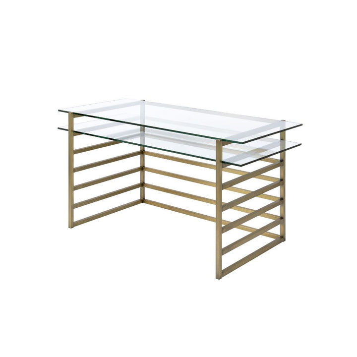 ACME Shona Antique Gold & Clear Glass Desk Model 92535 - MONAVILLA