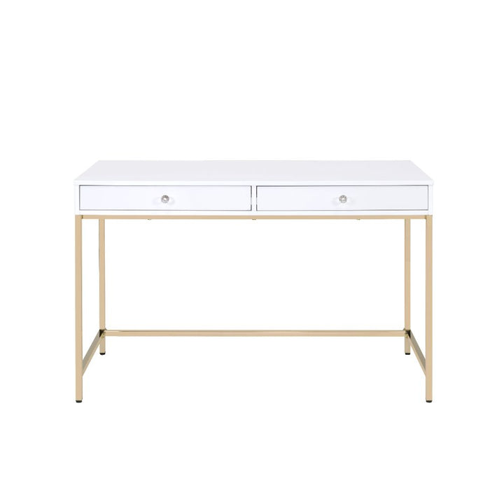 ACME Ottey White High Gloss & Gold Desk Model 92540 - MONAVILLA