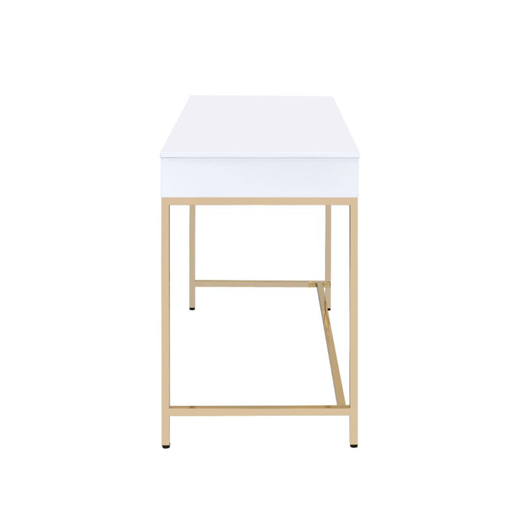 ACME Ottey White High Gloss & Gold Desk Model 92540 - MONAVILLA