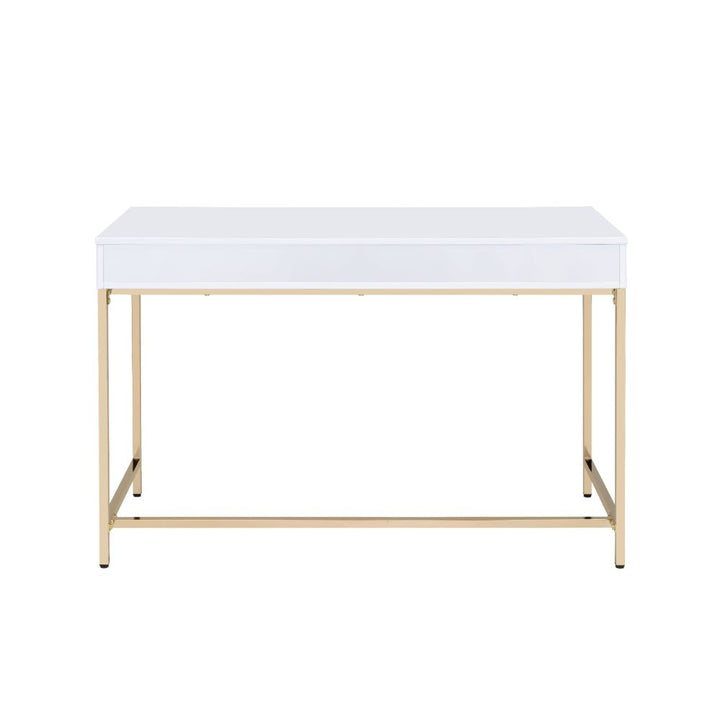 ACME Ottey White High Gloss & Gold Desk Model 92540 - MONAVILLA