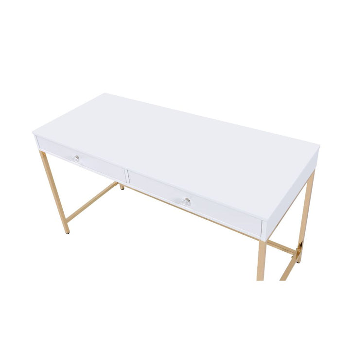 ACME Ottey White High Gloss & Gold Desk Model 92540 - MONAVILLA