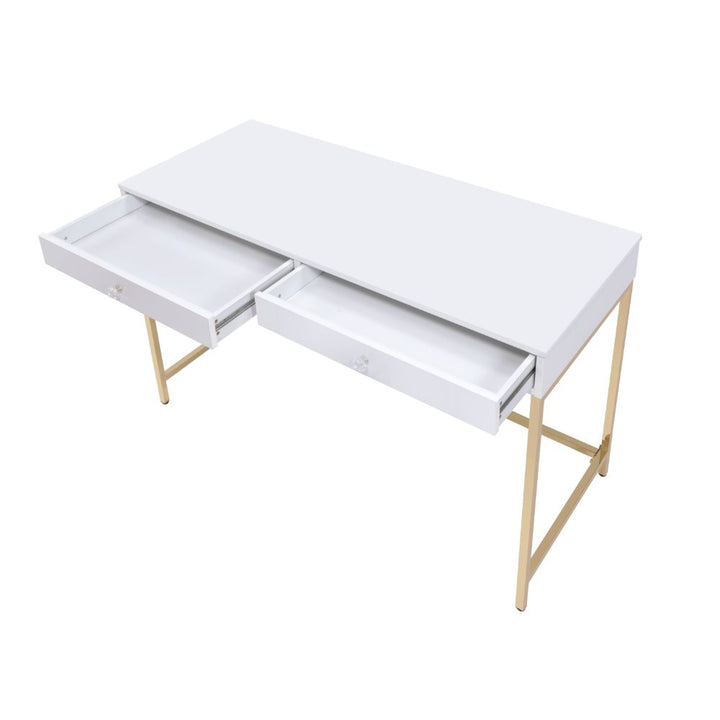 ACME Ottey White High Gloss & Gold Desk Model 92540 - MONAVILLA