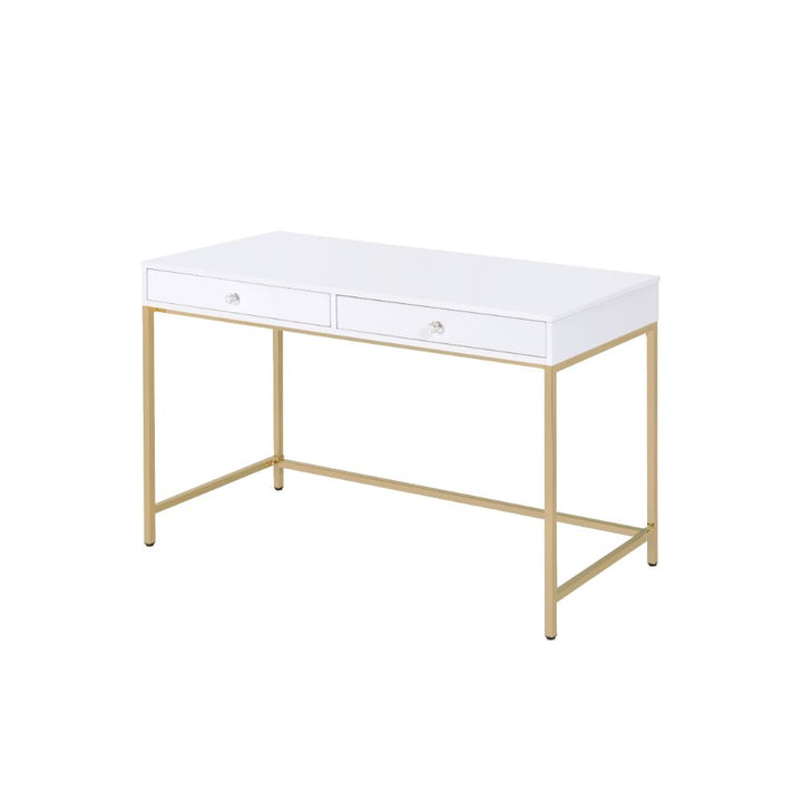 ACME Ottey White High Gloss & Gold Desk Model 92540 - MONAVILLA