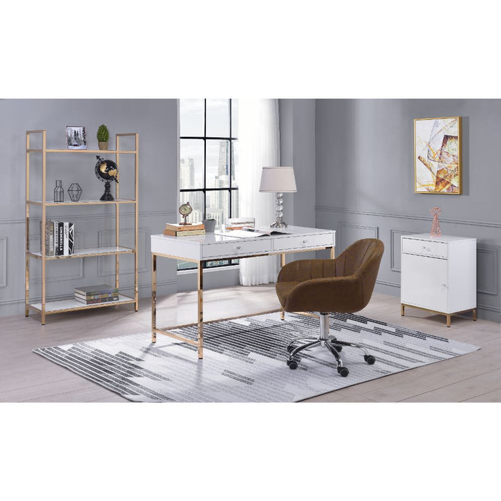 ACME Ottey White High Gloss & Gold Desk Model 92540 - MONAVILLA