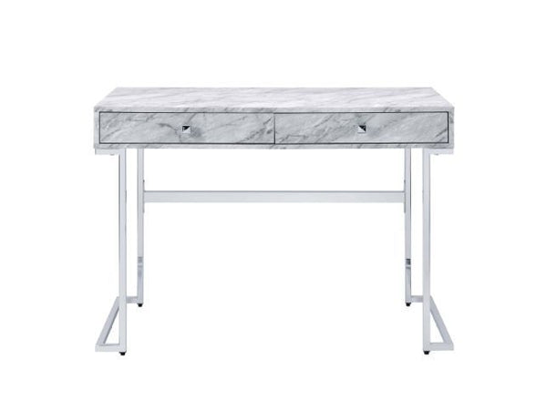 ACME Tigress White Printed Faux Marble & Chrome Finish Writing Desk Model 92615 - MONAVILLA