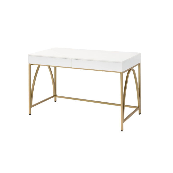 ACME Lightmane White High Gloss & Gold Desk Model 92660 - MONAVILLA