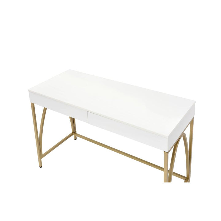 ACME Lightmane White High Gloss & Gold Desk Model 92660 - MONAVILLA