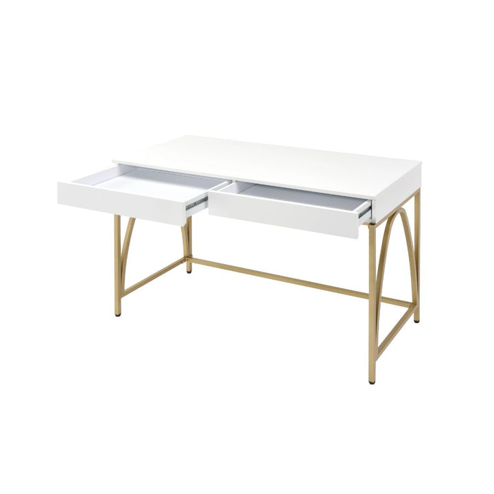 ACME Lightmane White High Gloss & Gold Desk Model 92660 - MONAVILLA