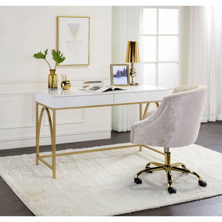 ACME Lightmane White High Gloss & Gold Desk Model 92660 - MONAVILLA