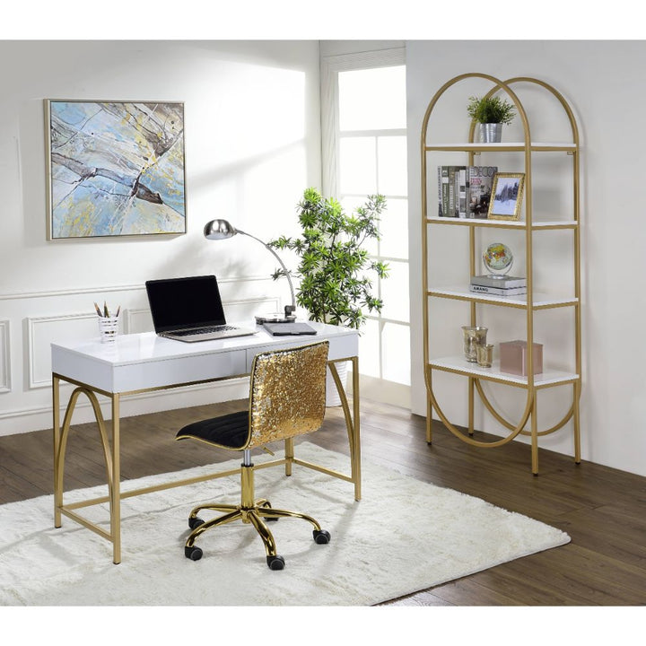 ACME Lightmane White High Gloss & Gold Desk Model 92660 - MONAVILLA