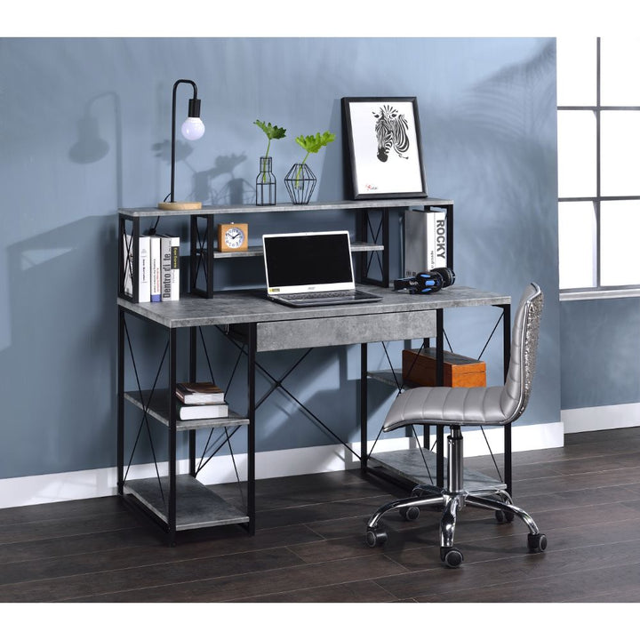 ACME Amiel Faux Concrete & Black Writing Desk Model 92875 - MONAVILLA