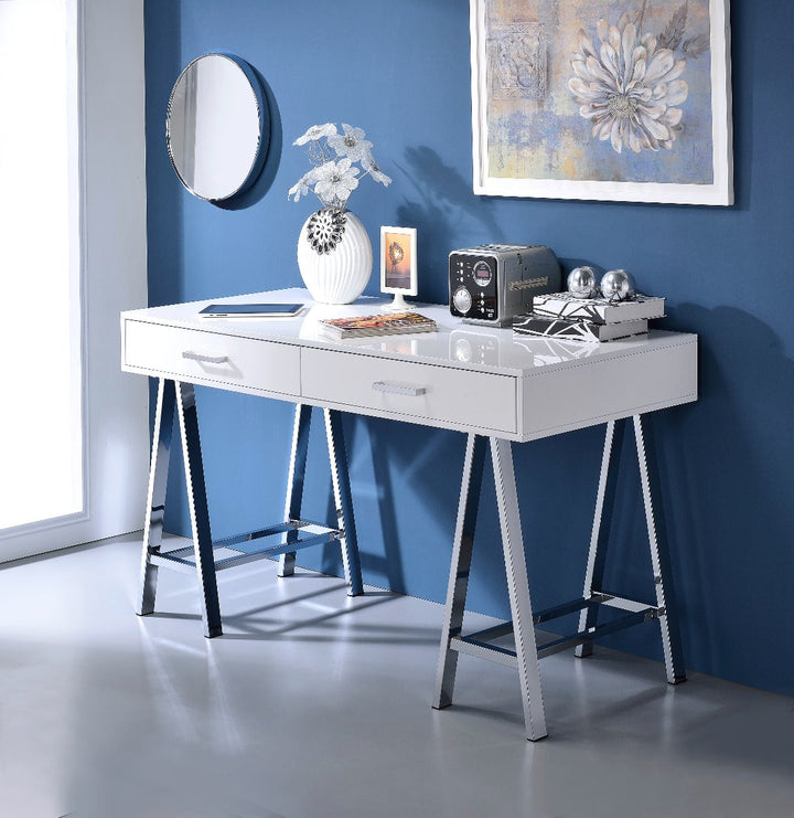 ACME Coleen White High Gloss & Chrome Finish Desk Model 93047 - MONAVILLA