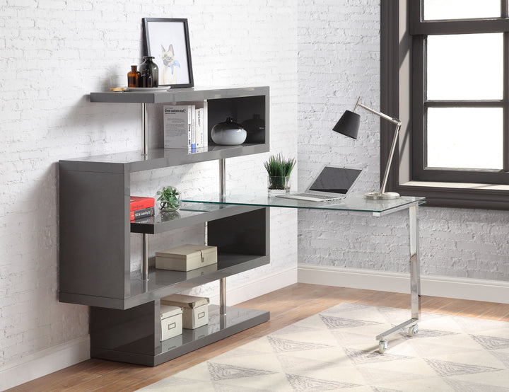 ACME Raceloma Clear Glass, Gray & Chrome Finish Writing Desk Model 93181 - MONAVILLA