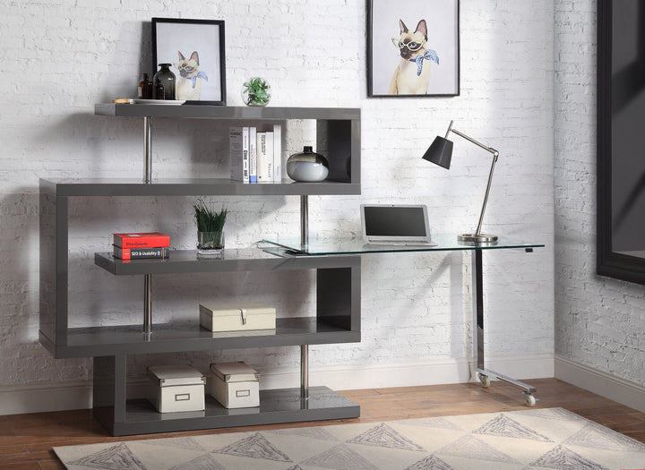 ACME Raceloma Clear Glass, Gray & Chrome Finish Writing Desk Model 93181 - MONAVILLA