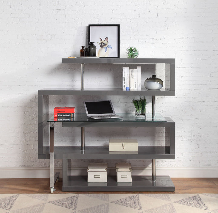 ACME Raceloma Clear Glass, Gray & Chrome Finish Writing Desk Model 93181 - MONAVILLA