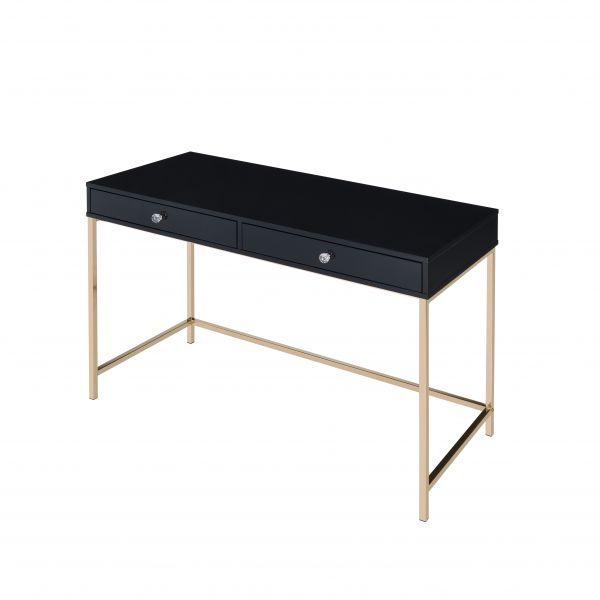 ACME Ottey Black High Gloss & Gold Finish Writing Desk Model 93540 - MONAVILLA