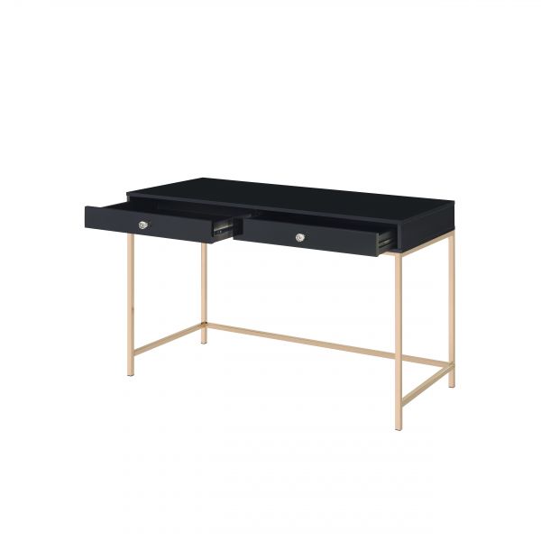 ACME Ottey Black High Gloss & Gold Finish Writing Desk Model 93540 - MONAVILLA