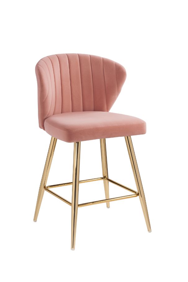 ACME Rizgek Pink Velvet & Gold Finish Counter Height Chair Model 96090 - MONAVILLA