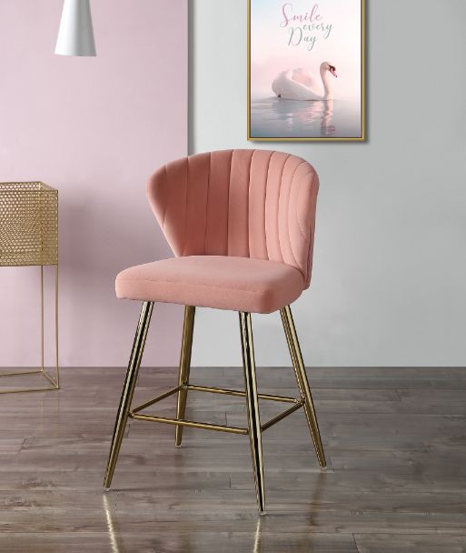 ACME Rizgek Pink Velvet & Gold Finish Counter Height Chair Model 96090 - MONAVILLA