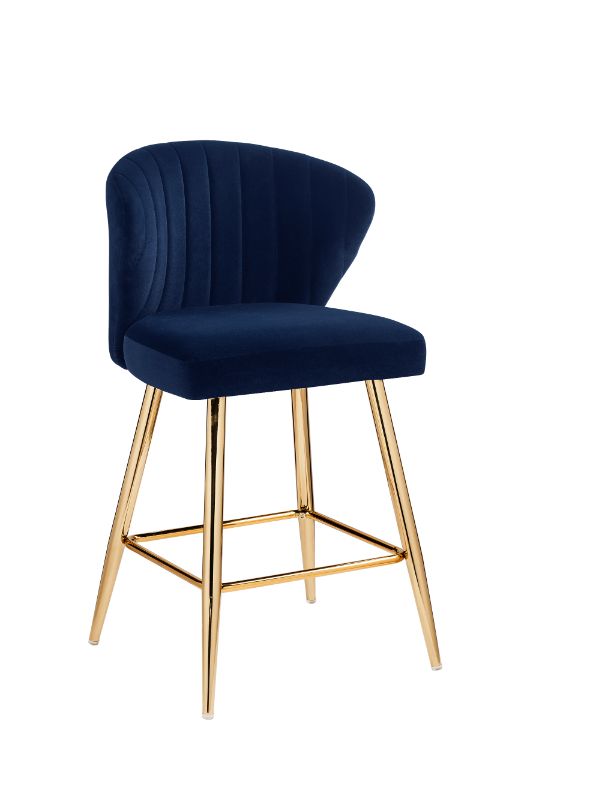 ACME Rizgek Blue Velvet & Gold Finish Counter Height Chair Model 96092 - MONAVILLA