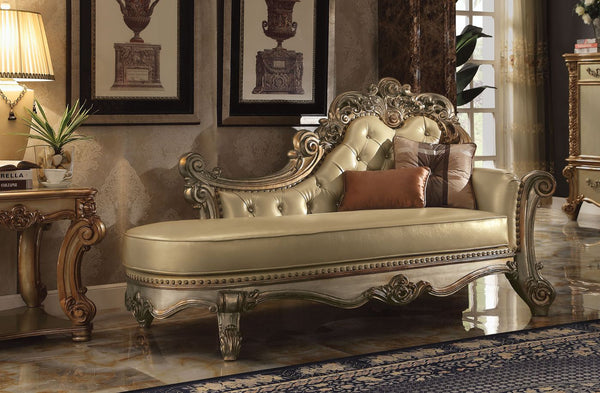 ACME Vendome Bone PU & Gold Patina Chaise Model 96485 - MONAVILLA