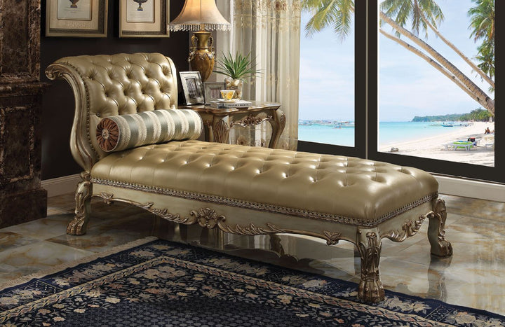 ACME Dresden Bone PU & Gold Patina Chaise Model 96489 - MONAVILLA