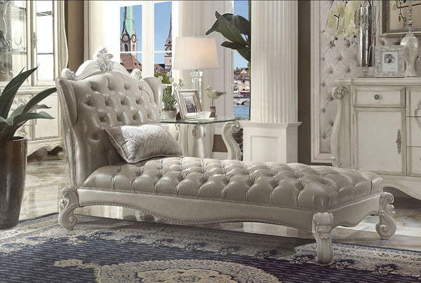 ACME Versailles Vintage Gray PU & Bone White Chaise Model 96542 - MONAVILLA