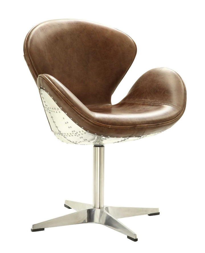 ACME Brancaster Retro Brown Top Grain Leather & Aluminum Accent Chair Model 96553 - MONAVILLA