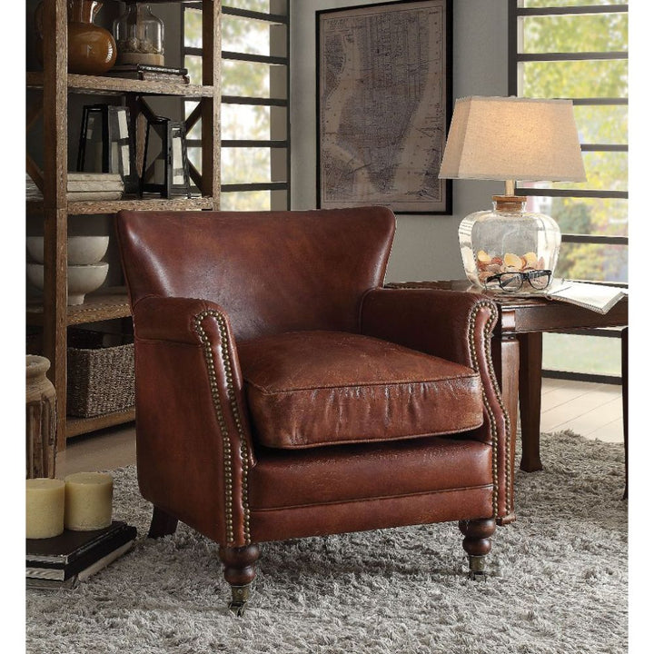 ACME Leeds Vintage Dark Brown Top Grain Leather Accent Chair Model 96679 - MONAVILLA