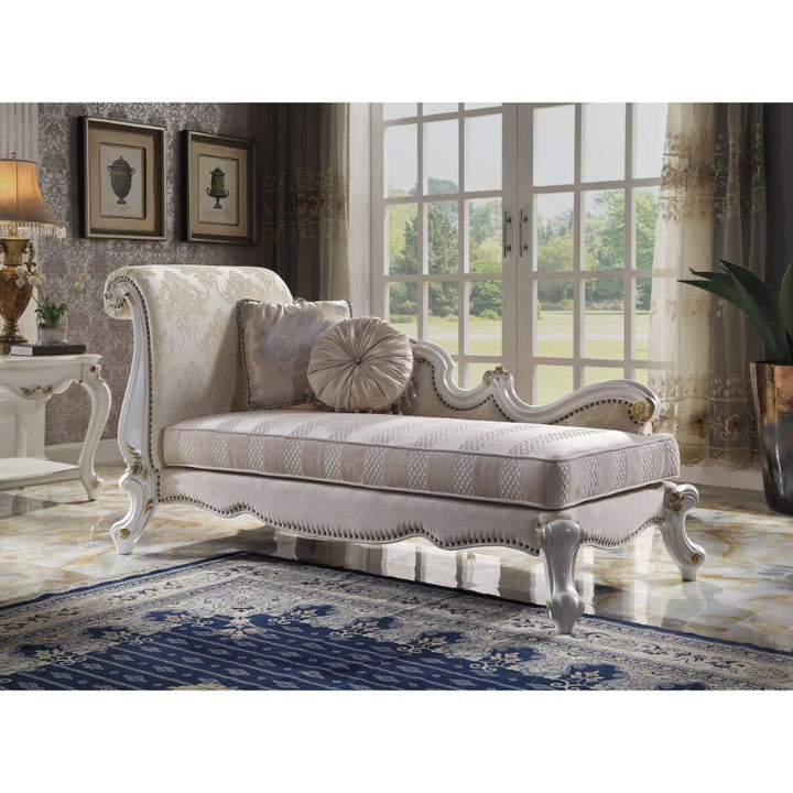 ACME Picardy Antique Pearl & Fabric Chaise Model 96910 - MONAVILLA