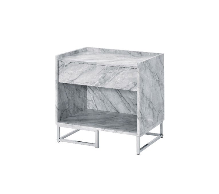 ACME Azrael White Printed Faux Marble & Chrome Finish Accent Table Model 97865 - MONAVILLA