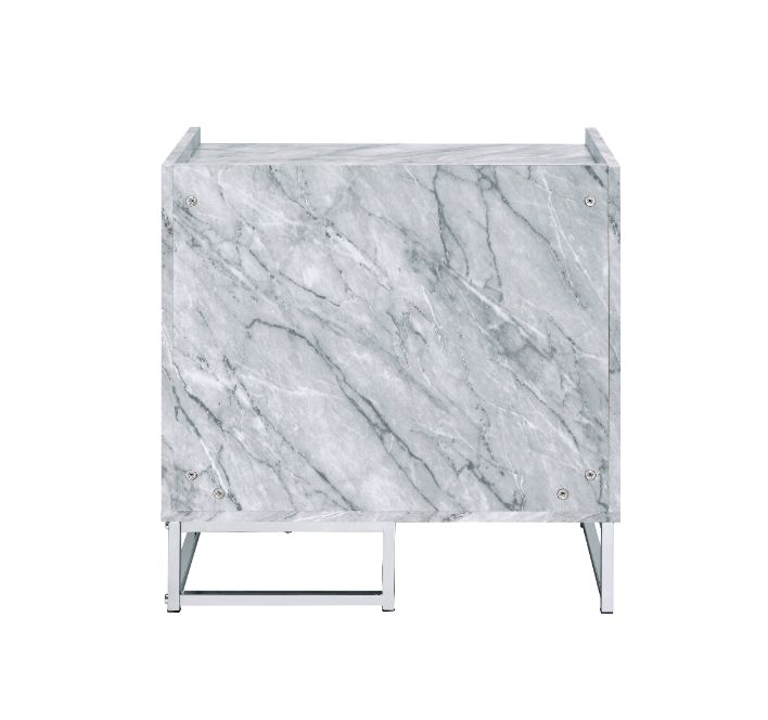 ACME Azrael White Printed Faux Marble & Chrome Finish Accent Table Model 97865 - MONAVILLA