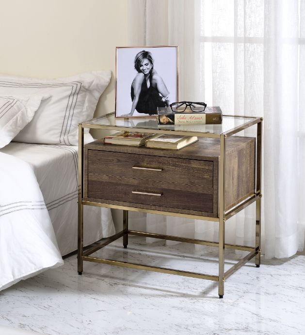 ACME Knave Walnut & Champagne Finish Accent Table Model 97867 - MONAVILLA