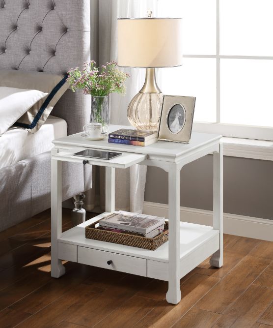 ACME Seatlas Antique White Finish Accent Table Model 97975 - MONAVILLA