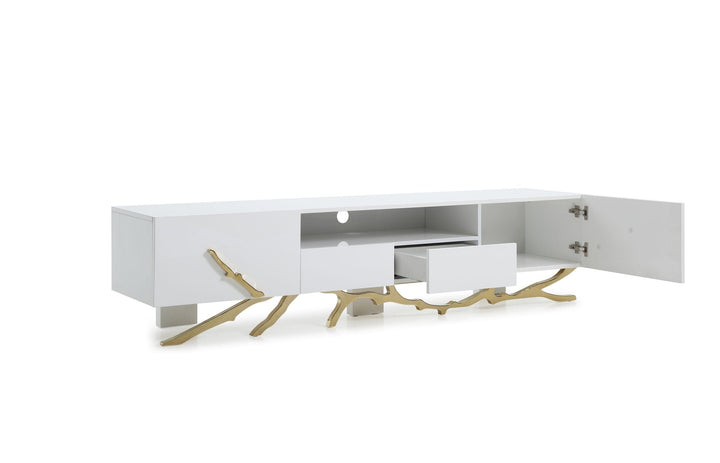 Modrest Legend 87" Wide Modern White Gold TV Stand - MONAVILLA