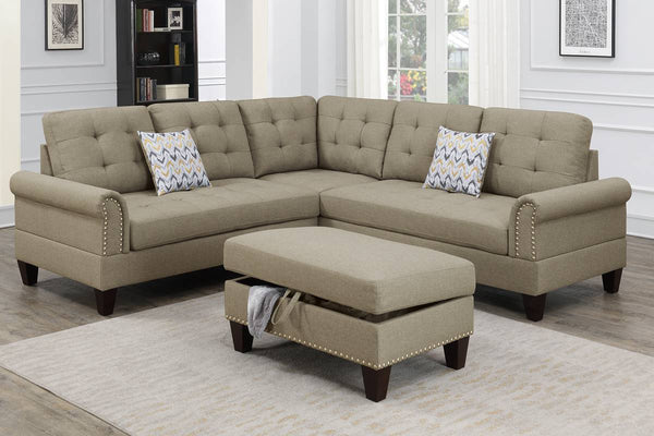 Poundex 3 Piece Sectional with 2 Accent Pillow (Ottoman Included) Model F6476 - MONAVILLA