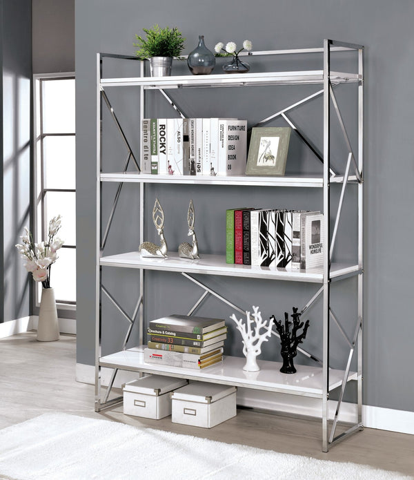 Furniture Of America Gustav White/Chrome Contemporary Bookcase Model CM-AC6049 - MONAVILLA