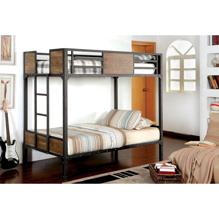 Furniture Of America Clapton Black Industrial Twin Twin Bunk Bed Model CM-BK029TT - MONAVILLA