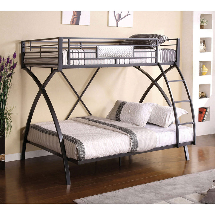 Furniture Of America Apollo Gun Metal/Chrome Contemporary Twin Full Bunk Bed Model CM-BK1029 - MONAVILLA