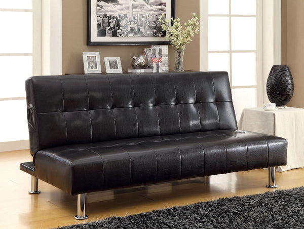 Furniture Of America Bulle Black/Chrome Contemporary Leatherette Futon Sofa, Black Model CM2669P-BK - MONAVILLA