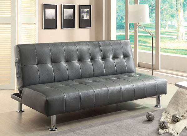 Furniture Of America Bulle Gray/Chrome Contemporary Leatherette Futon Sofa, Gray Model CM2669P-GY - MONAVILLA