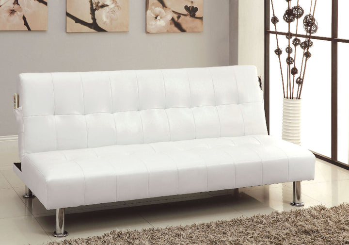 Furniture Of America Bulle White/Chrome Contemporary Leatherette Futon Sofa, White Model CM2669P-WH - MONAVILLA