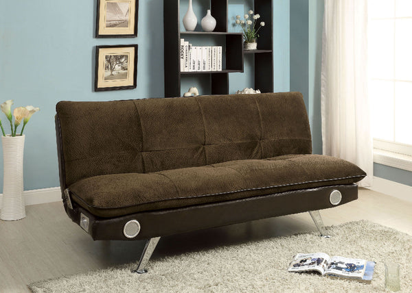 Furniture Of America Gallagher Dark Brown Contemporary Futon Sofa With Bluetooth Speaker, Brown Model CM2675BR - MONAVILLA