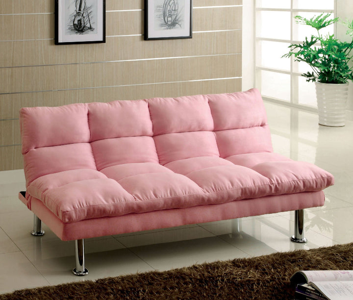 Furniture Of America Saratoga Pink Contemporary Microfiber Futon Sofa, Pink Model CM2902PK - MONAVILLA